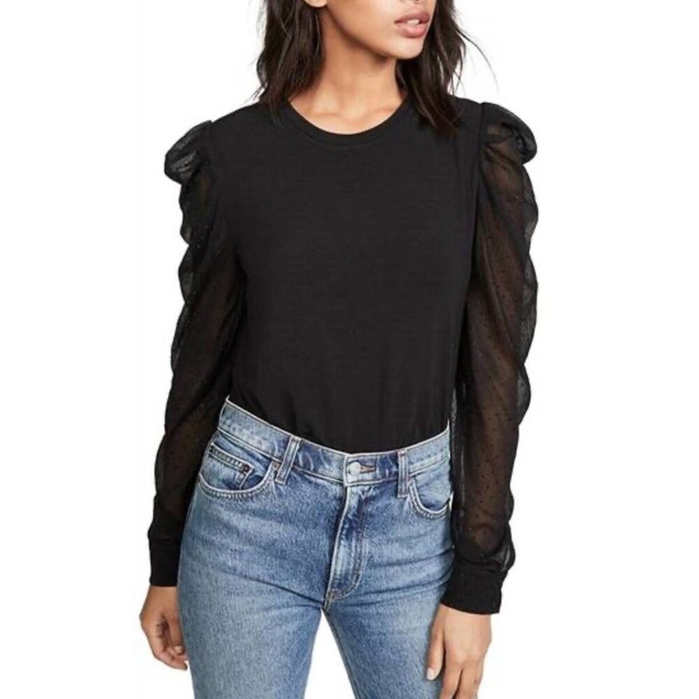 Generation Love Black Quinn Rhinestone Puff Sleeve Top XS